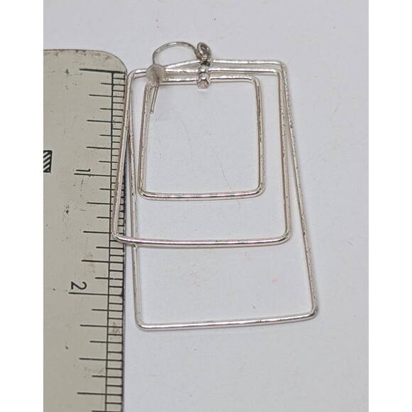 JUST IN! Vintage 90s Silvertone Triple Rectangles Chandelier Earrings - Picture 2 of 2